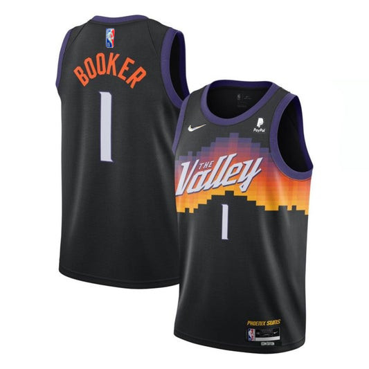Men's Phoenix Suns #1 Devin Booker Black 2021 City Edition 75th Anniversary Stitched Jersey